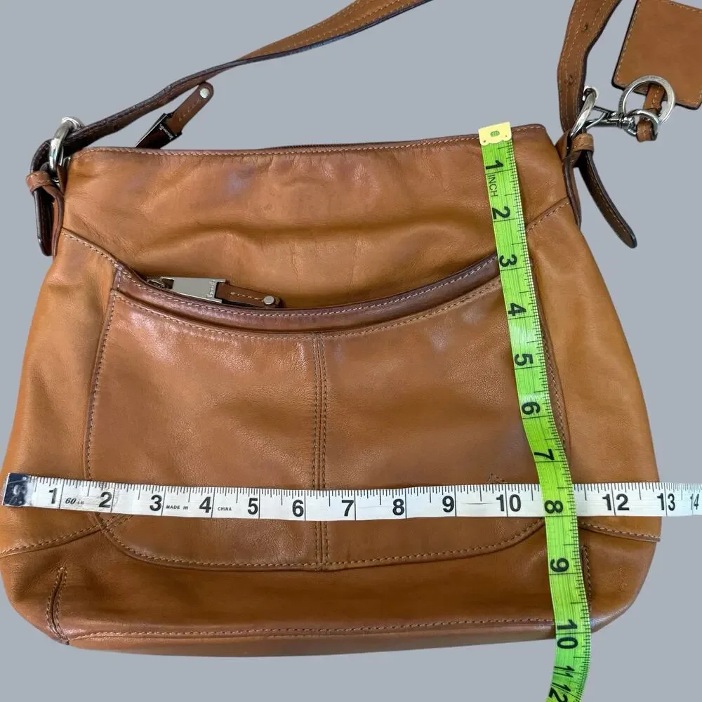Tignanello Leather Crossbody Shoulder Bag Hobo Slouchy Tan Brown Multi Pockets